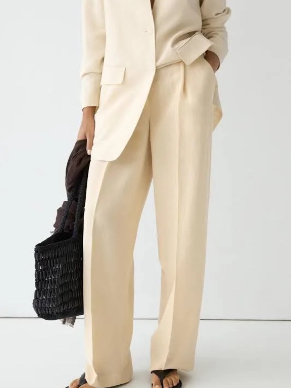 Massimo Dutti Wide-Leg Cream Trousers - Elegant High-Rise Women’s Pants